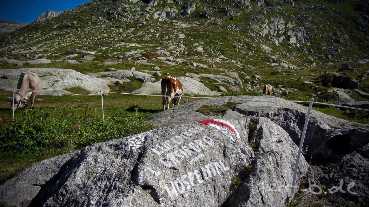 Touristenmotiv auf dem Gotthard.